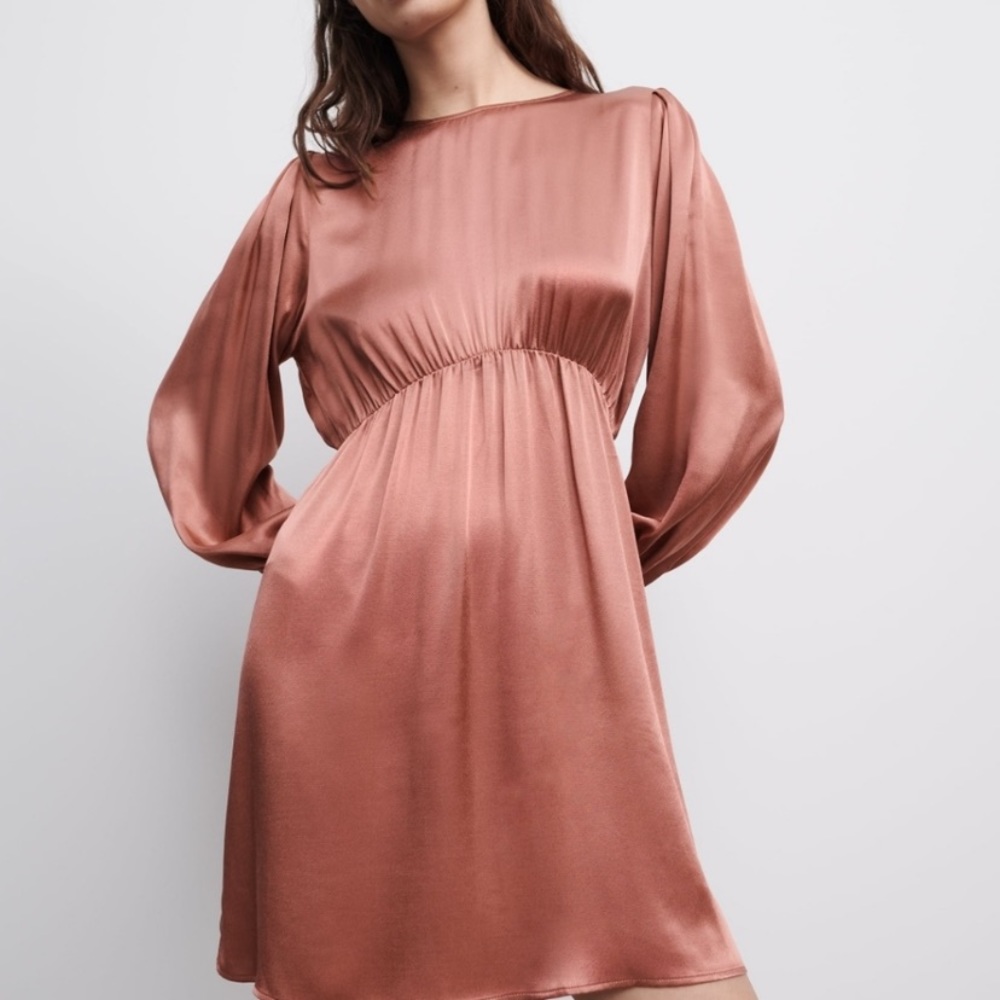 Zara Satin Effect Mini Dress Long Sleeve NWOT
